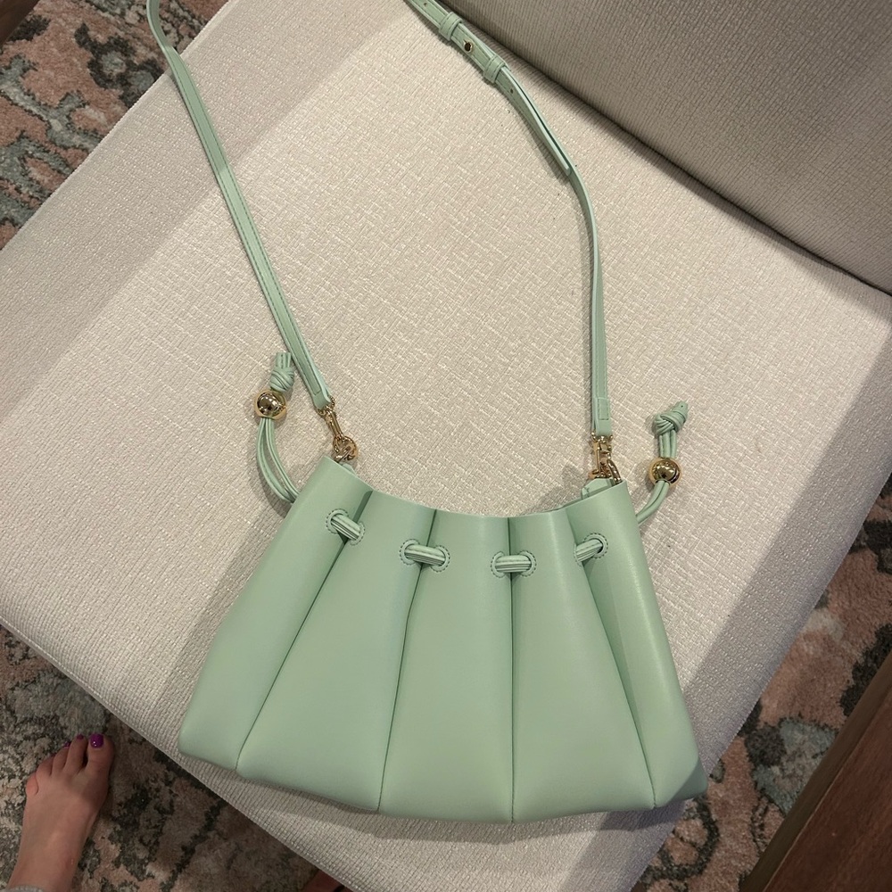 Mint Green Themoire Pleated Shoulder Bag